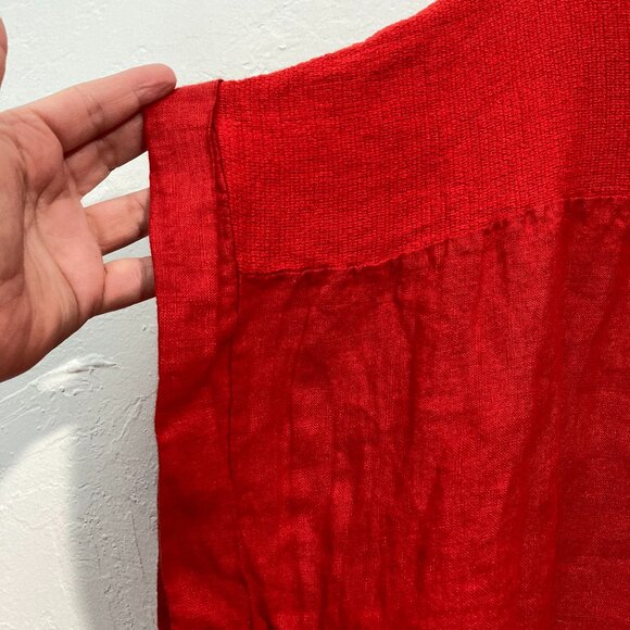 Saiph Lab Plus Linen Yoke Peasant Italy Blouse Shirt Top Solid Red 3X Minimalist - Picture 9 of 10